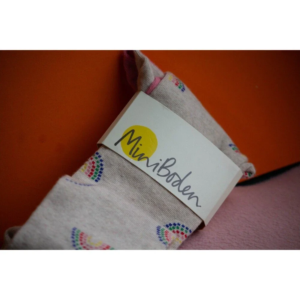 NWT Boden Kids Patterned Tights Oatmeal Marl Rainbow Size 9-10 C0638